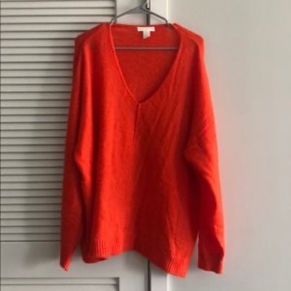 Womens H &M fine knit bright orange v neck Sweater XL - Picture 9 of 9